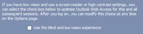 Window containing checkbox for blind and low vision experience