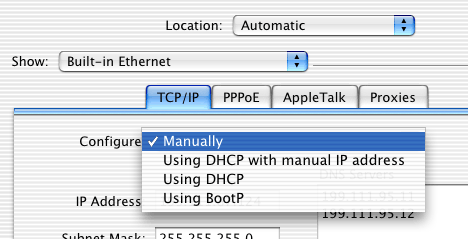 [screenshot] - TCP/IP tab, selecting Manually