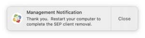 [image] notification that system will require a restart