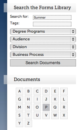 Search options for documents.