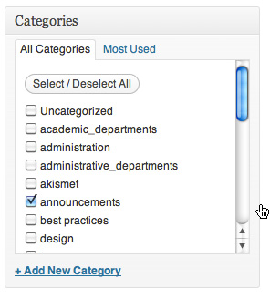 Select Announcements category