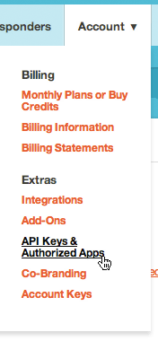 API Key selection on Account menu in MailChimp