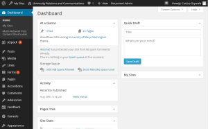 The "Admin Bar" and dashboard as they appear in WordPress 3.8.